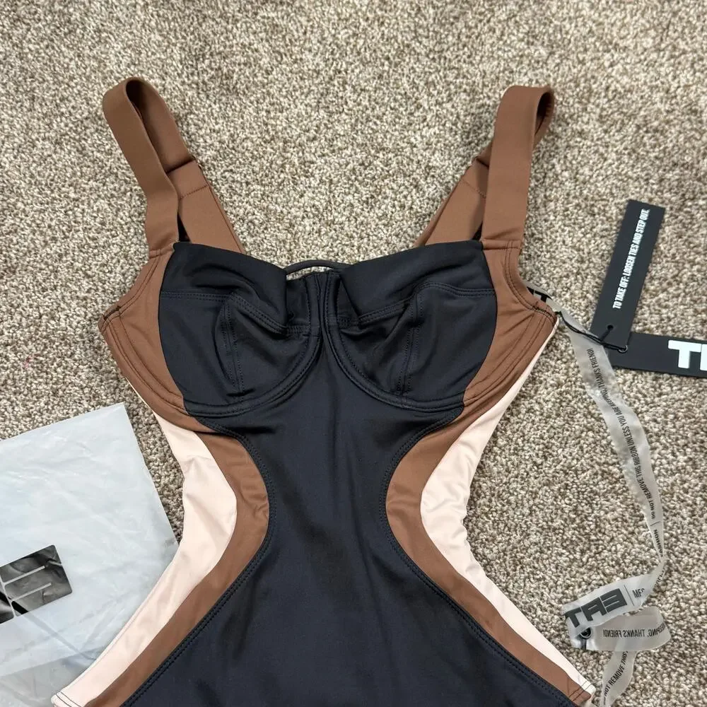 TA3 Lifty Sculpting Swimsuit Contour Black Mocha Peach XXS Reg/Long D/DD Cup NWT - Picture 2 of 11